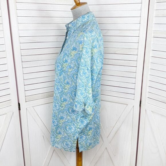 Real Clothes Saks Fifth Ave Paisley Button Up Shirt Green Blue 4 - Picture 2 of 11